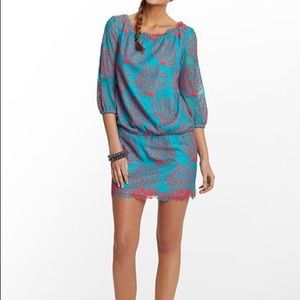 EUC CeeCee Dress - Coral Mesh Print Size 0